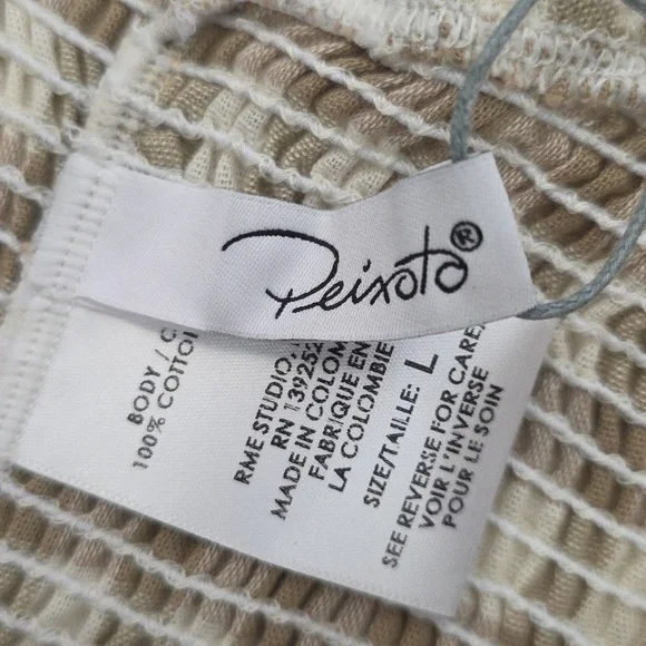 NEW Peixoto Smocked Cream and Tan Gingham Checkered Crop Top Large - Picture 7 of 10